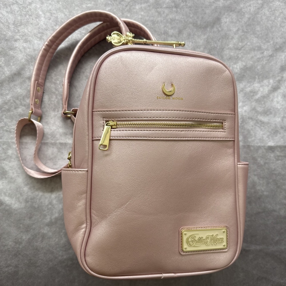 Loungefly Sailor Moon Mini Backpack Pink Metallic Spiral Heart Moon GUC *Read*
